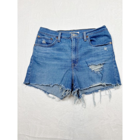 Levi's Pants - Levis High Rise Distressed Denim Shorts Medium Wash Blue Frayed Hem Size 30